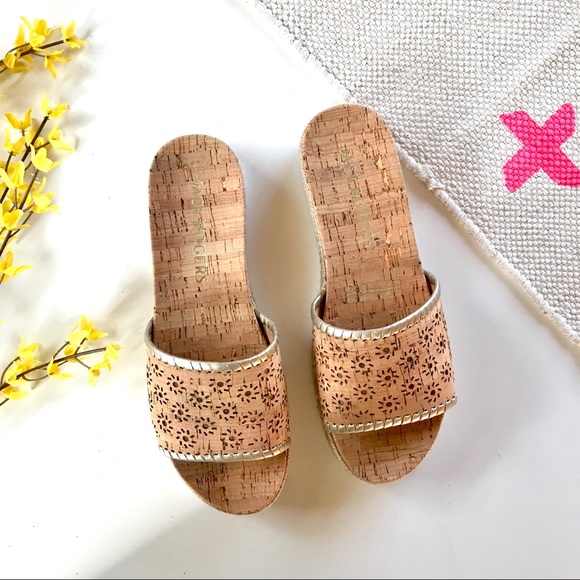 Jack Rogers Shoes Jack Rogers Ro Metallic Laser Cut Cork Slides